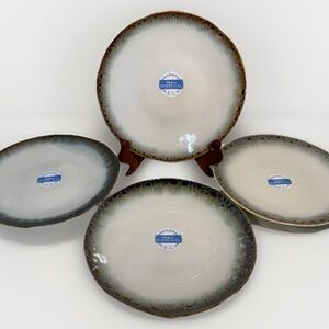 4 Matceramica Portugal Peacock Feather Trim 9”Plates Set Of 4 New